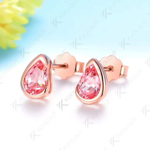 Kuololit 1CTW Lab Grown Pink Sapphire Stud Earrings for Women Solid 14K10K 585 Rose Gold Earrings for Engagement Christmas Gifts