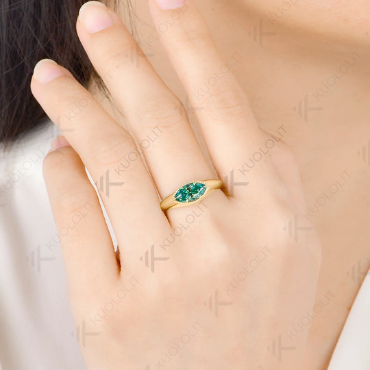 Kuololit 1CT Marquise Cut Cyan Moissanite Custom Engagement Ring for Women Men Solid 14K 10K 925 Silver Yellow Gold for Christmas Gifts