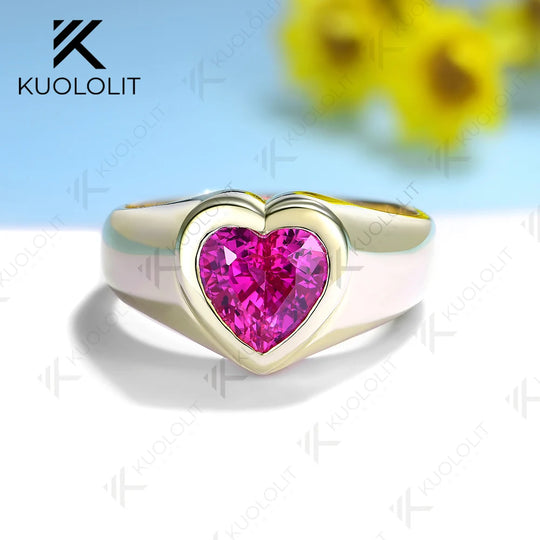 Kuololit 2.5CT Lab Grown Ruby Engagement Ring for Women Solid 18K 14K 10K 585 Yellow Gold Heart Ring for Anniversary Christmas
