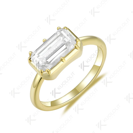 Kuololit 3CT Emerald Moissanite Ring for Women Solid 18K 14K 10K 585 Yellow Gold Moissanite Engagement Ring for Christmas Gift