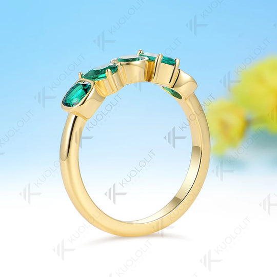 Kuololit 1.7CTW Lab Grown Emerald Ring for Women Solid 14K 10K 585 Yellow Gold for Eternity Half Band Christmas Gifts Jewelry