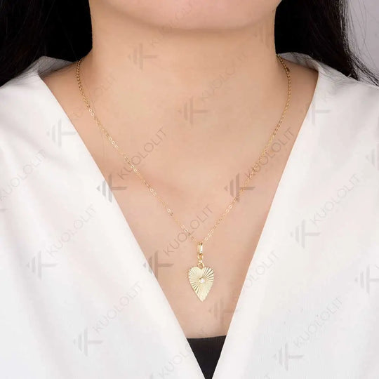 Kuololit 0.06CT Lab Grown Diamonds Necklaces for Women Solid 14K 10K Gold Round Diamonds Pendant for Anniversary Christmas Gift
