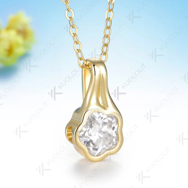 Kuololit 3CT Flower Moissanite Necklace for Women Solid 14K 10K Yellow Gold Plant Cut Pendant for Christmas Party Gift Classic