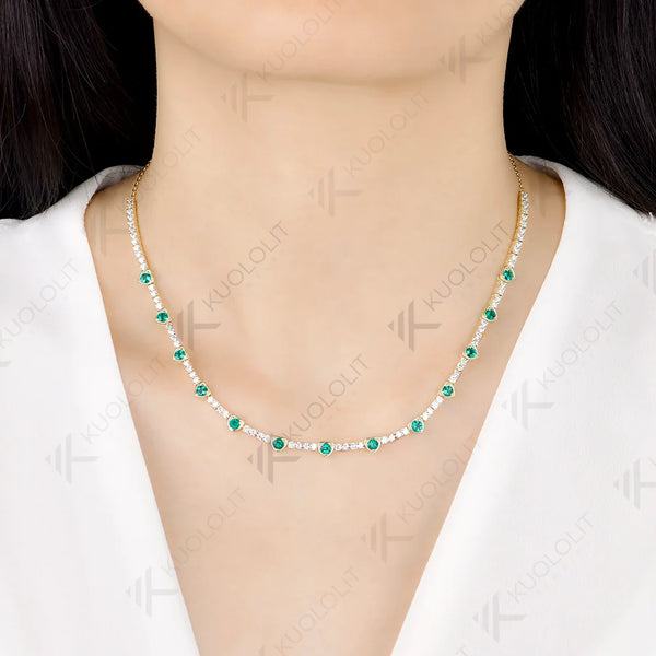 Kuololit 3.5CTW Lab Grown Emerald Diamonds Custom Necklace for Women Solid 585 14K 10K Yellow Gold Necklace for Christmas Party