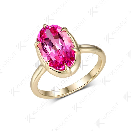 Kuololit 5.5CT Lab Grown Pink Sapphire Custom Ring for Women Solid 14K 10K  Yellow Gold Pear for Anniversary Christmas Gift