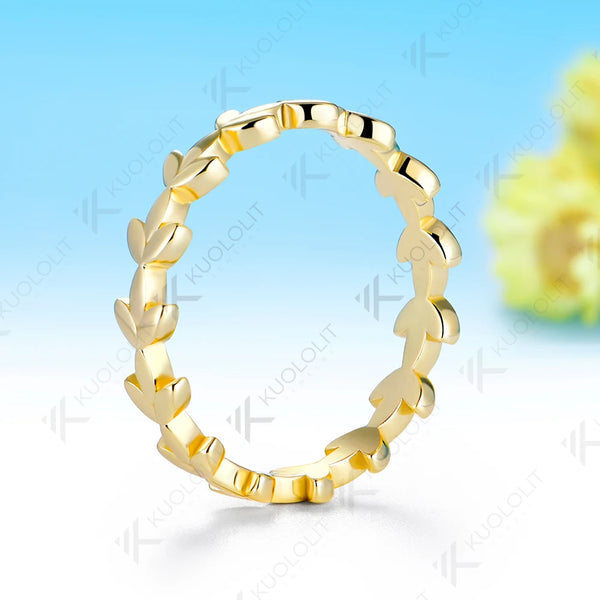 Kuololit Leaf Bare Ring for Women Solid 585 14K 10K Gold Clover Wedding Band Ring for Anniversary Engagement Gifts Party Christmas Jewelry Simple