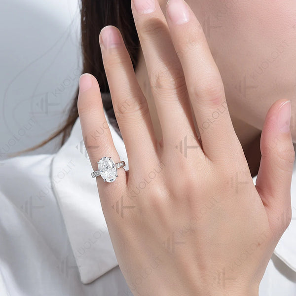 Kuololit 5CT Moissanite Rings for Women Solid 14K 10K 585 Yellow Gold Oval Cut for Engagement Wedding Christmas Gift Anniversary