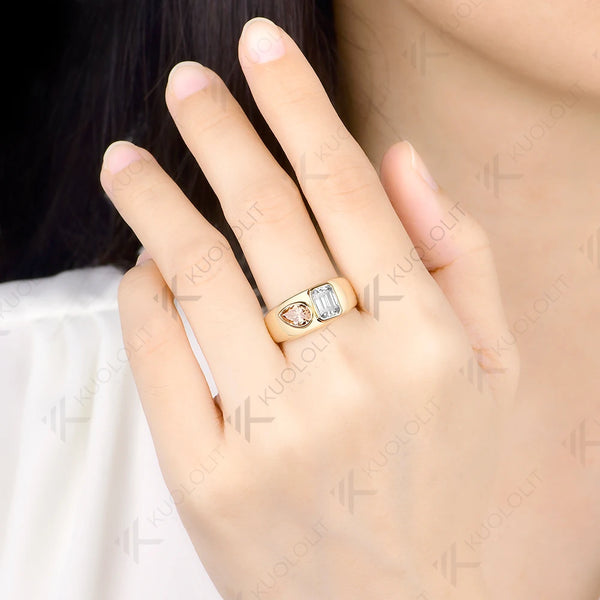 Kuololit 1.8CTW Champagne Moissantie Custom Set Ring for Women Solid 14K 10K 585 Yellow Gold Engagement Ring for Christmas Gifts