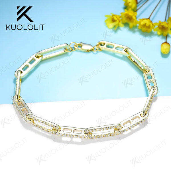Kuololit Moissanite Bracelets for Women Men 585 10K 9K  Adjustable Chains Emerald for Engagement Wedding Party Christmas Gifts