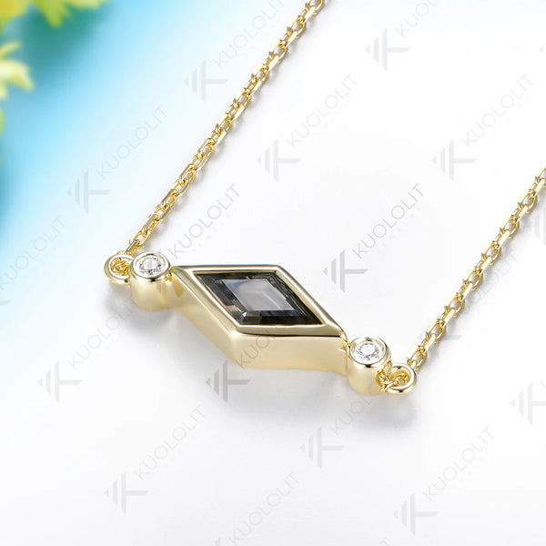 Kuololit 1CT Gray Moissanite Custom Necklace for Women Solid 14K 10K 585 Yellow Gold  for Classic Trendy Christmas Gifts