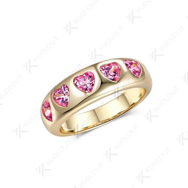 Kuololit 1.5CTW Lab Grown Pink Sapphire Wedding Band Custom Ring for Women Solid 14K 10K Yellow Gold for Christmas Gifts Party