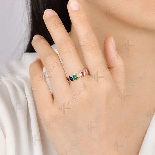 Kuololit 2.1CTW Lab Grown Rainbow Sapphire Ring for Women Solid 14K 10K Yellow Gold Gemstone Ring for Anniversary Christmas Gift