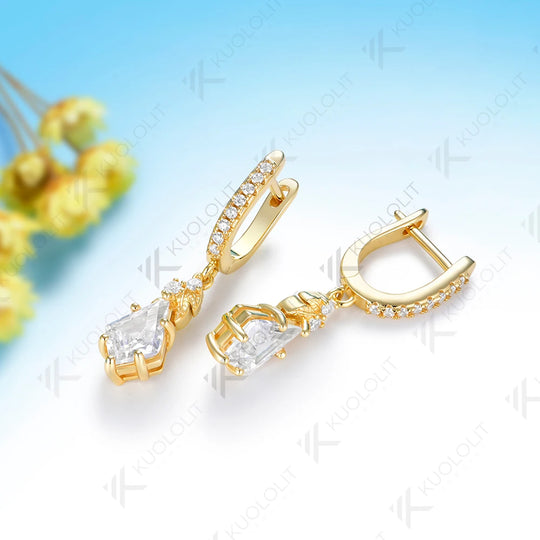 Kuololit 4CT Kite Cut Moissanite Earring Clip Earrings for Women Solid 14K 10K 585 Yellow Gold Clip Earrings for Christmas Gifts
