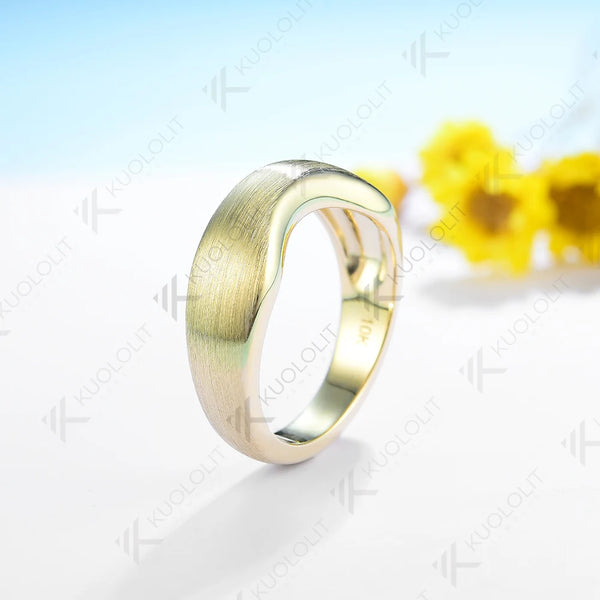 Kuololit Solid Gold Brushed Band Rings for Men Women Solid 14K 10K 585 Yellow Gold Wedding Band Ring for Anniversary Engagement