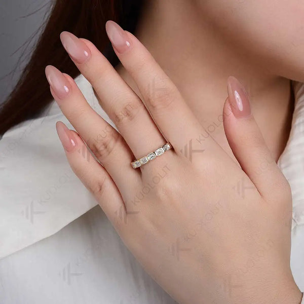 Kuololit 1.7CTW Lab Grown Diamonds Emerald Cut Ring for Men Women Soild 14K 10K Yellow Gold Engagement Ring for Christmas Gifts