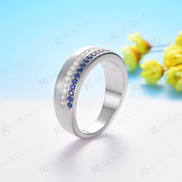 Kuololit PT900 0.55CTW Lab Sapphires Band for Women Solid Platinum 900 Gold Sapphire for Engagement Wedding Band Christmas Gifts