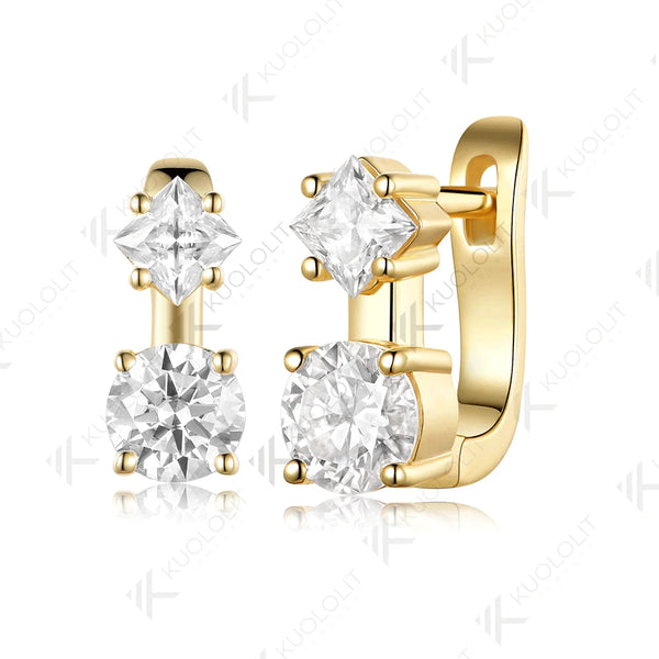 Kuololit 2.4CTW Moissanite Custom Clip Earrings for Women Solid 14K 10K 585 Yellow Gold Clip Earrings for Christmas Gifts Party