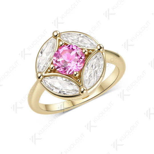 Kuololit 1.2CTW Lab Grown Pink Sapphire Moissanite Custom Ring for Women Solid 14K 10K 585 Yellow Gold for Engagement Christmas