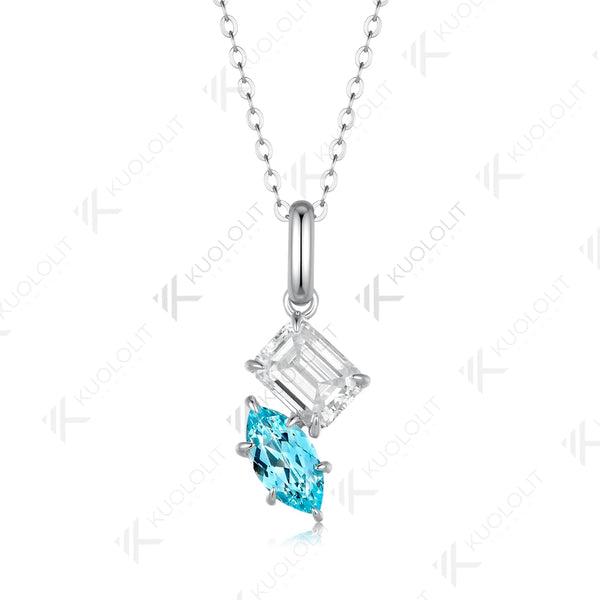 Kuololit 3CTW Paraiba Moissanite Custom Necklace for Women Solid 14K 10K Yellow Gold Engagement Ring for Christmas Gifts Party