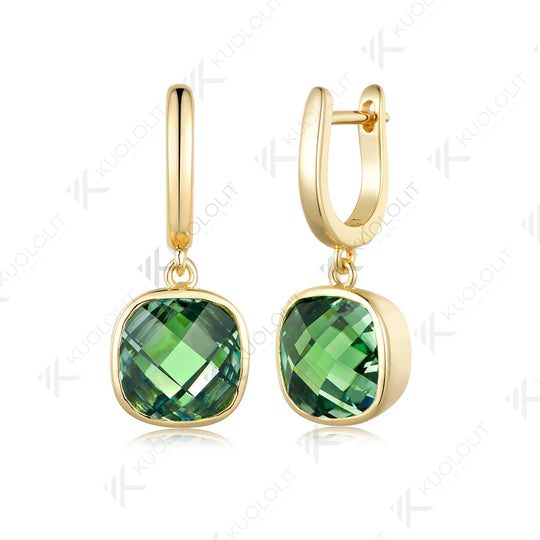 Kuololit 8CTW Cyan Moissanite Clip Earring for Women Solid 14K 10K Yellow Gold Double Rose Cut Earring for Christmas Gift Party