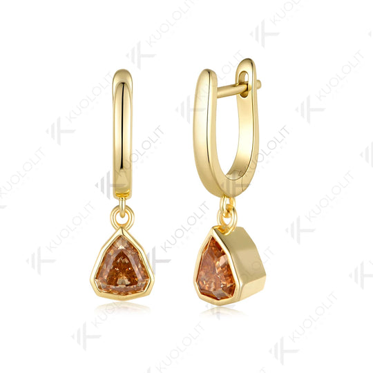 Kuololit 2CT Champagne Moissanite Earrings for Women Solid 14K 10K Yellow Gold Shield Cut Earrings for Christmas Gifts Party