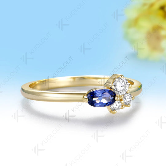 Kuololit 0.5CTW Lab Grown Sapphire Diamonds Custom Ring for Women Solid 14K 10K Yellow Gold for Engagement Wedding Christmas