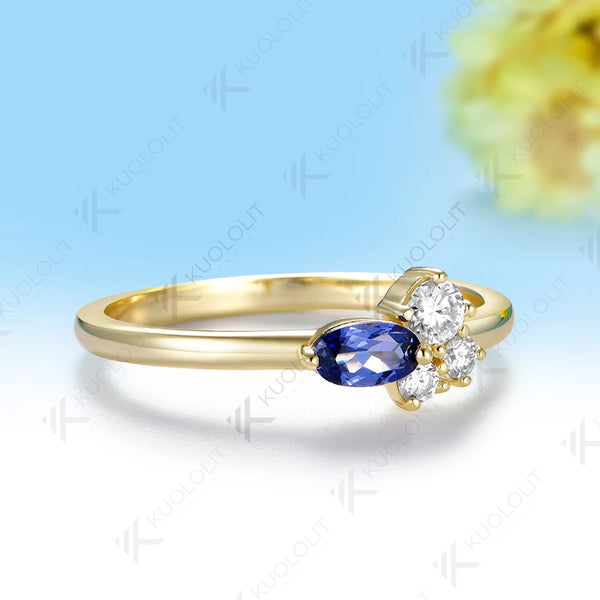 Kuololit 0.5CTW Lab Grown Sapphire Diamonds Custom Ring for Women Solid 14K 10K Yellow Gold for Engagement Wedding Christmas