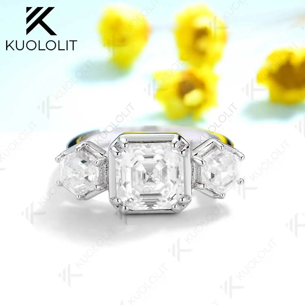 Kuololit 2.5CT Moissanite Rings for Women Solid 10K 14K 585 Yelllow Gold Asscher Ring for Engagement Anniversary Engagement Gift