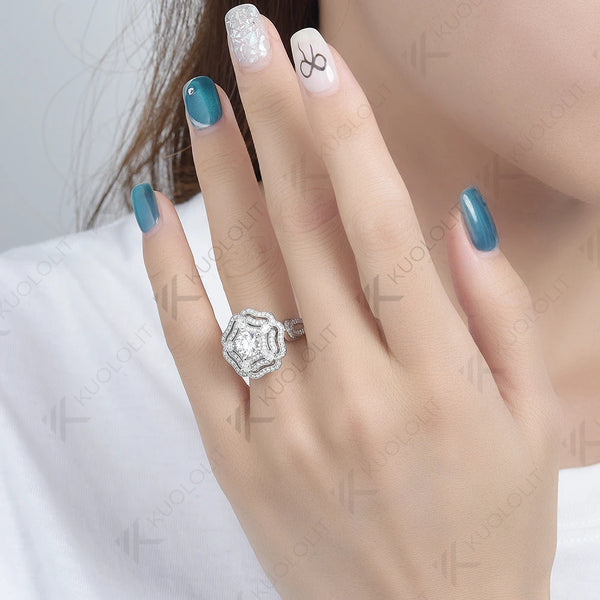 Kuololit 1CT Moissanite Rings and Pendant for Women Solid 14K 10K 585 White Gold Round for Engagement Wedding Christmas Luxury