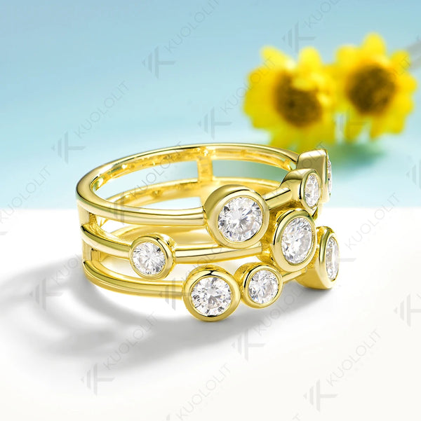 Kuololit 1.7CTW Moissanite Ring for Women Solid 14K 10K 585 Yellow Gold Wedding Band Ring for Christmas Gift Party Anniversary