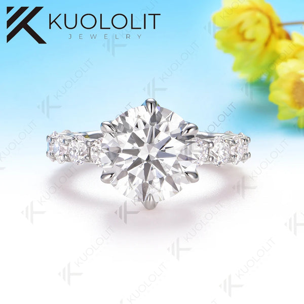 Kuololit 4CT Round Mossanite Ring for Women Solid14K 10K 585 White Gold Engagement Ring for Anniversary Christmas Gifts Party