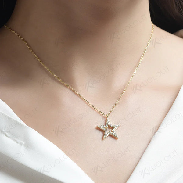 Kuololit Moissanite Necklaces for Women Solid 925 Sterling Silver Star Shaped Pendant for Wedding Engagement Party Jewelry Gift