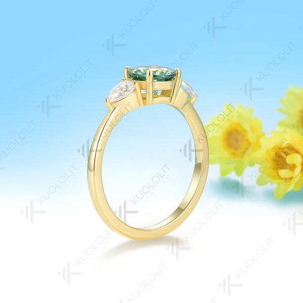 Kuololit 1CT Round Cyan Moissanite Engagement Ring for Women Solid 14K 10K 585 Yellow Gold Ring for Christmas Gifts Party