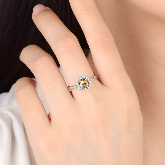 Kuololit  1.2CT Jubilee Cut Cyan Round Moissanite Ring for Women Solid 925 White Gold Engagement Ring for Christmas Gifts Party