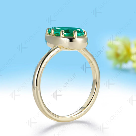 Kuololit 2CT Lab Grown Emerald Custom Ring for Women Men Solid 14K 10K Yellow Gold Pear for Anniversary Christmas Wedding Gifts