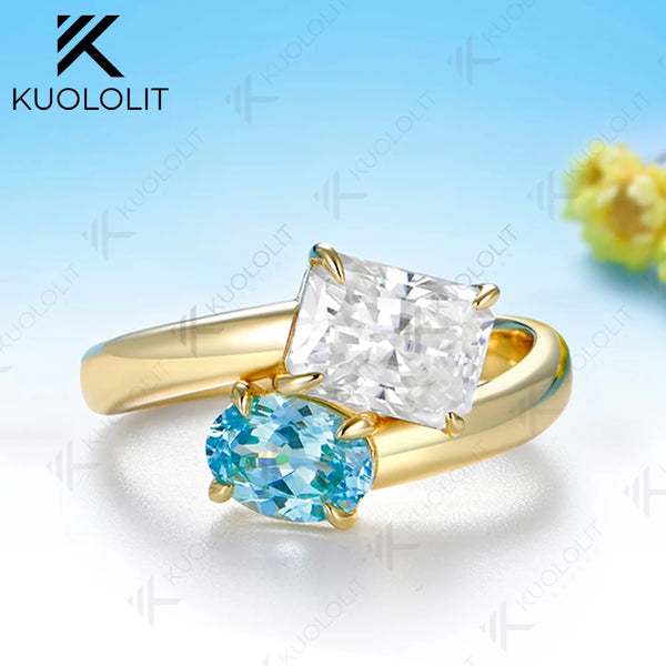 Kuololit 3.5CTW Paraiba Moissanite Custom Ring for Women Solid 14K 10K 585 Yellow Gold Ring for Engagement Christmas Gifts Party
