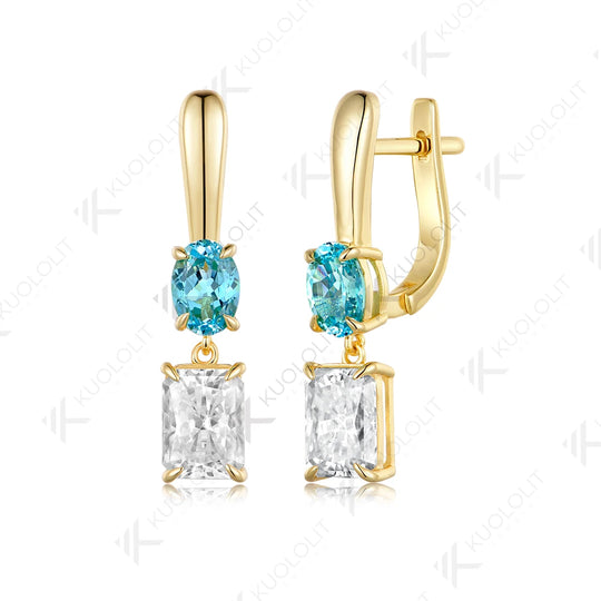 Kuololit 7CTW Paraiba Moissanite Custom Earrings for Women Solid 14K 10K585 Yellow Gold Hoop Earrings for Christmas Gifts Party