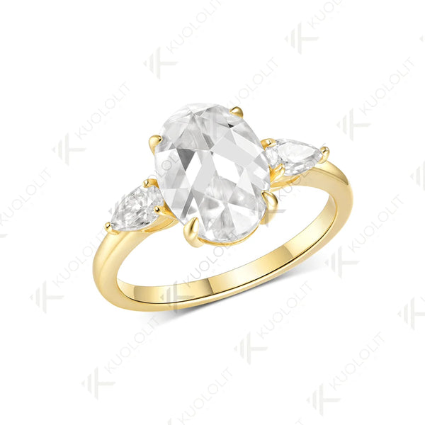 Kuololit 3CT Rose Cut Oval Moissanite Ring for Women Solid 14K 10K 585 Rose Gold Engagement Ring for Christmas Gifts Anniversary