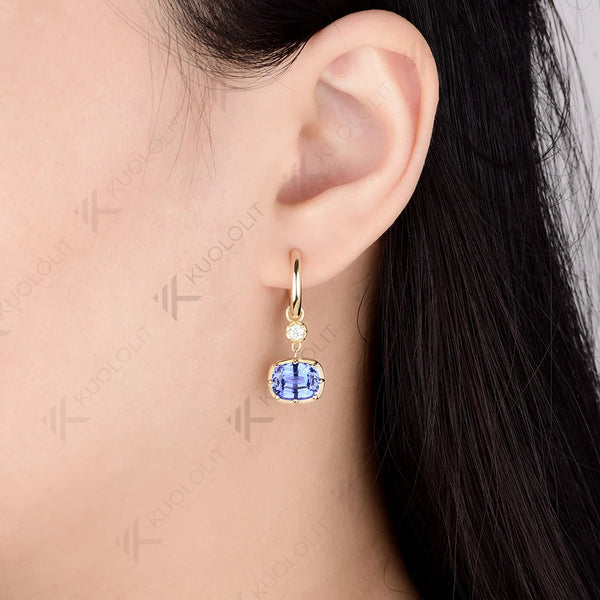 Kuololit 5CTW Lab Grown Diamond Blue Sapphire Hoop Earrings for Women Solid14K10K Yellow Gold 585 Gold for Christmas Gifts Party