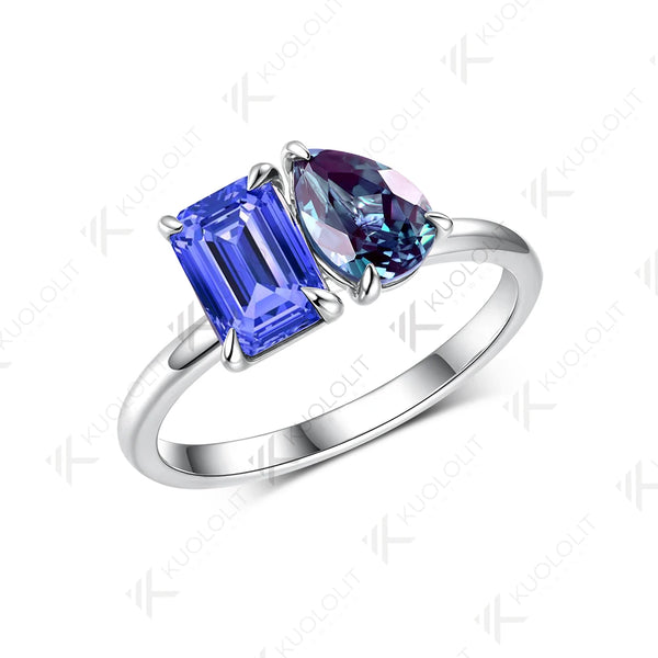 Kuololit 2CTW Lab Grown Alexandrite Blue Sapphire Solid 14K 10K Gold Gemstone Engagement Rings for Christmas Anniversary Party
