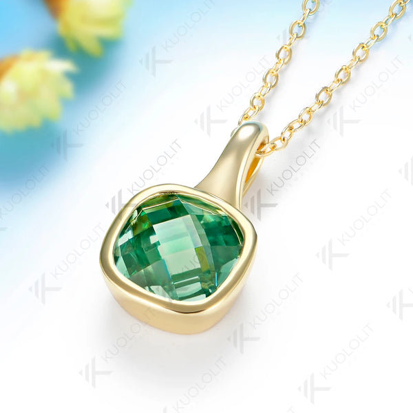 Kuololit 4CT Cyan Moissanite Necklace for Women Solid 14K 10K Yellow Gold Double Rose Cut Necklace for Engagement Christmas Gitf