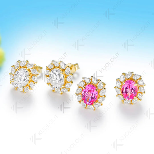 Kuololit 3.6CTW Lab Pink Sapphire Custom Stud Earrings for Women Solid 14K 10K 585 Yellow Gold Pear Cut for Christmas Gift Party