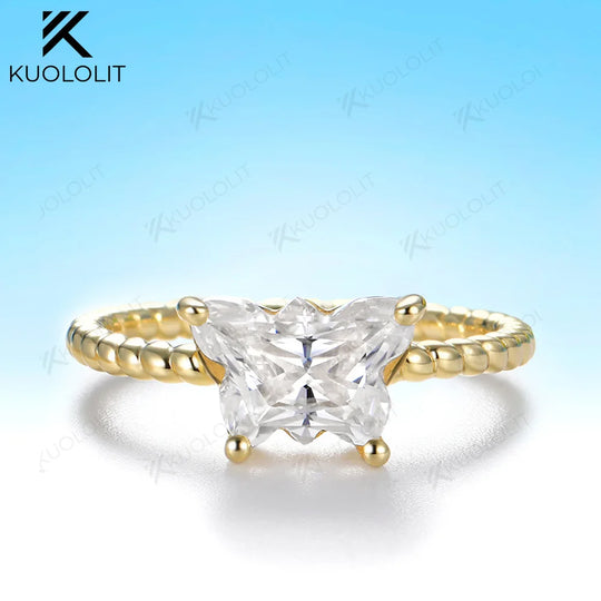 Kuololit 2CT Butterfly Moissanite Twist Ring for Women Solid 14K 10K Yellow Gold Animal Cut Engagement for Christmas Gifts Party