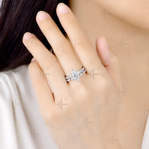 Kuololit 2CT Moissanite Custom Set Ring for Women Solid 14K 10K 585 Yellow Gold Marquise Engagement Ring for Christmas Wedding