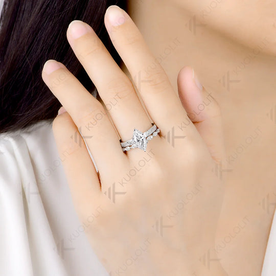 Kuololit 2CT Lab Grown Diamond Custom Set Ring for Women Solid 14K 10K 585 Yellow Gold Marquise for Christmas Wedding Engagement