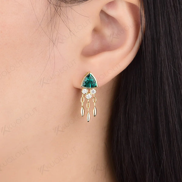 Kuololit 2.4CTW Lab Grown Emerald Jellyfish Stud Earrings for Women Solid 14K 10K 585 Gold Moissanite Earrings for Christmas