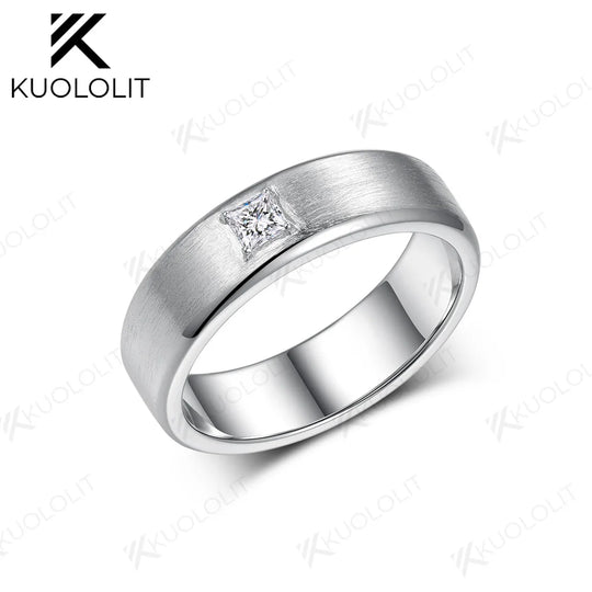 Kuololit PT900 0.3CT Lab Grown Diamonds Brushed Band for Men Women Solid Platinum 900 Gold Princess Cut for Engagement Wedding