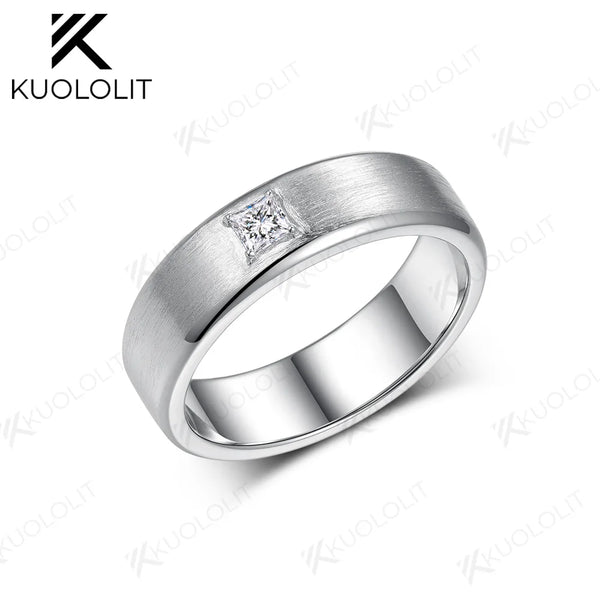 Kuololit PT900 0.3CT Lab Grown Diamonds Brushed Band for Men Women Solid Platinum 900 Gold Princess Cut for Engagement Wedding
