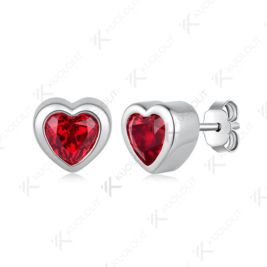 Kuololit 1.6CTW Lab Grown Ruby Stud Earrings for Women Solid 14K 10K Yellow Gold Heart Cut Earrings for Christmas Gifts Party