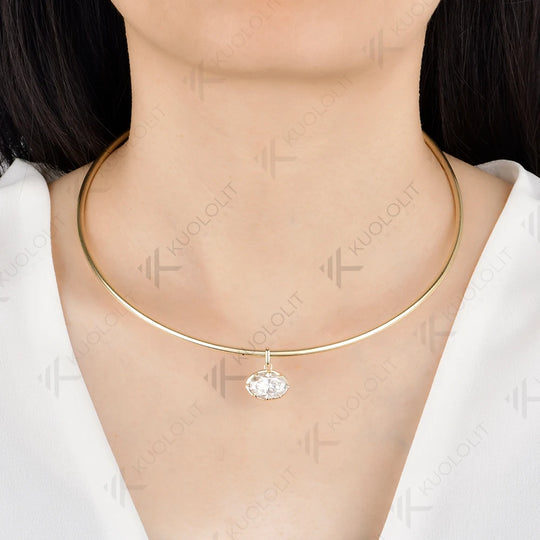 Kuololit 7CT Oval Moissanite Pipe Custom Necklace for Women for Women Solid 14K 10K 585 Yellow Gold for Anniversary Christmas